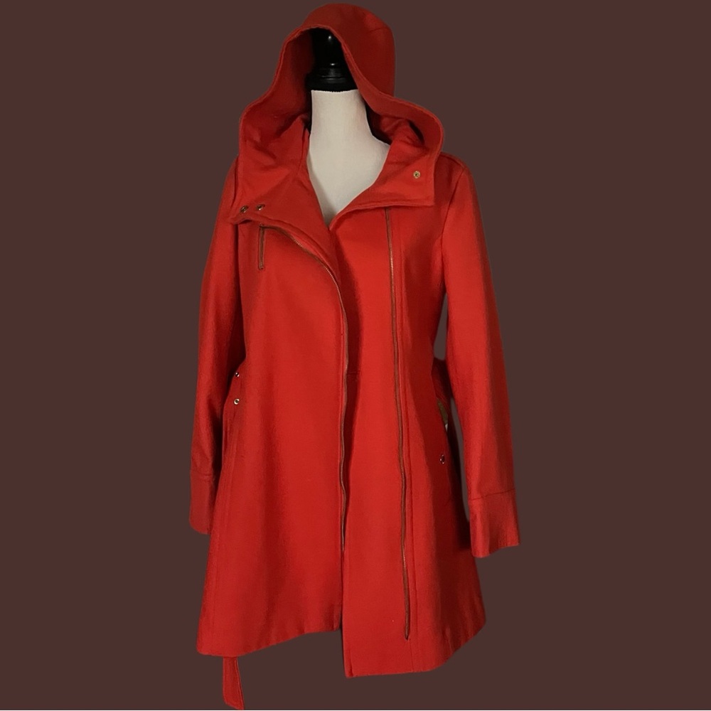 Michael Michael Kors Orange Wool Blend Hooded Belted Coat. SZ.8 - Picture 4 of 11